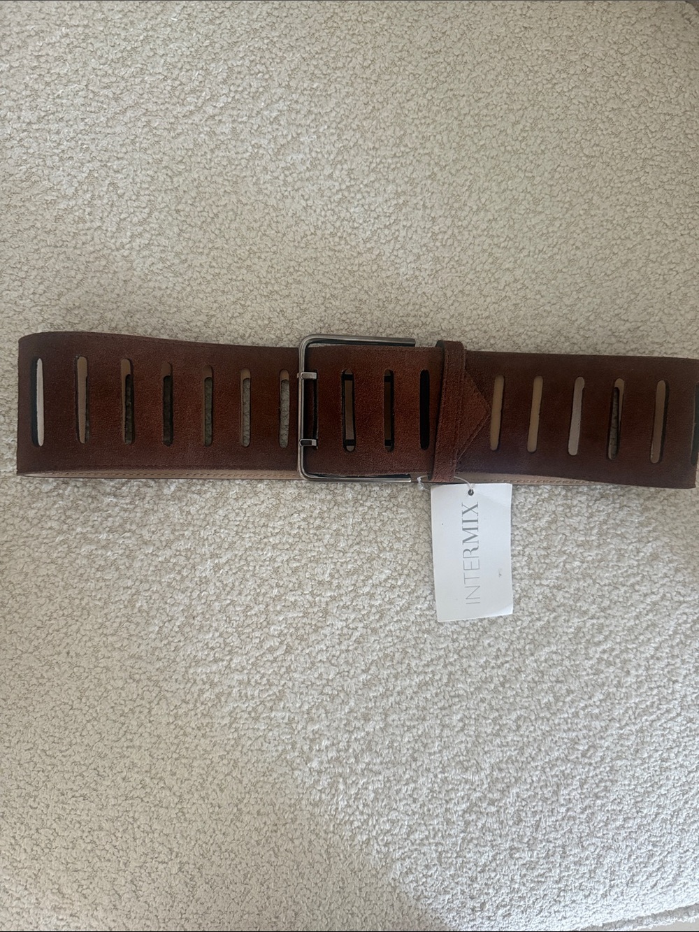 Alzare Brown Wide suede Leather Belt with Slotted Design